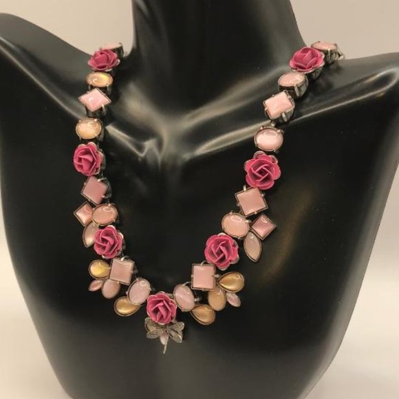 Vintage Mary DeMarco (La Contessa) Antique Silver-Tone & Pink Roses Necklace - Picture 4 of 11